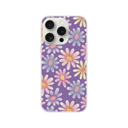 Retro pastel daisy iPhone case for 13-16 with purple background and pastel floral design.