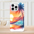 Slim protective iPhone case with tropical beach sunset, hammock, and palm trees.