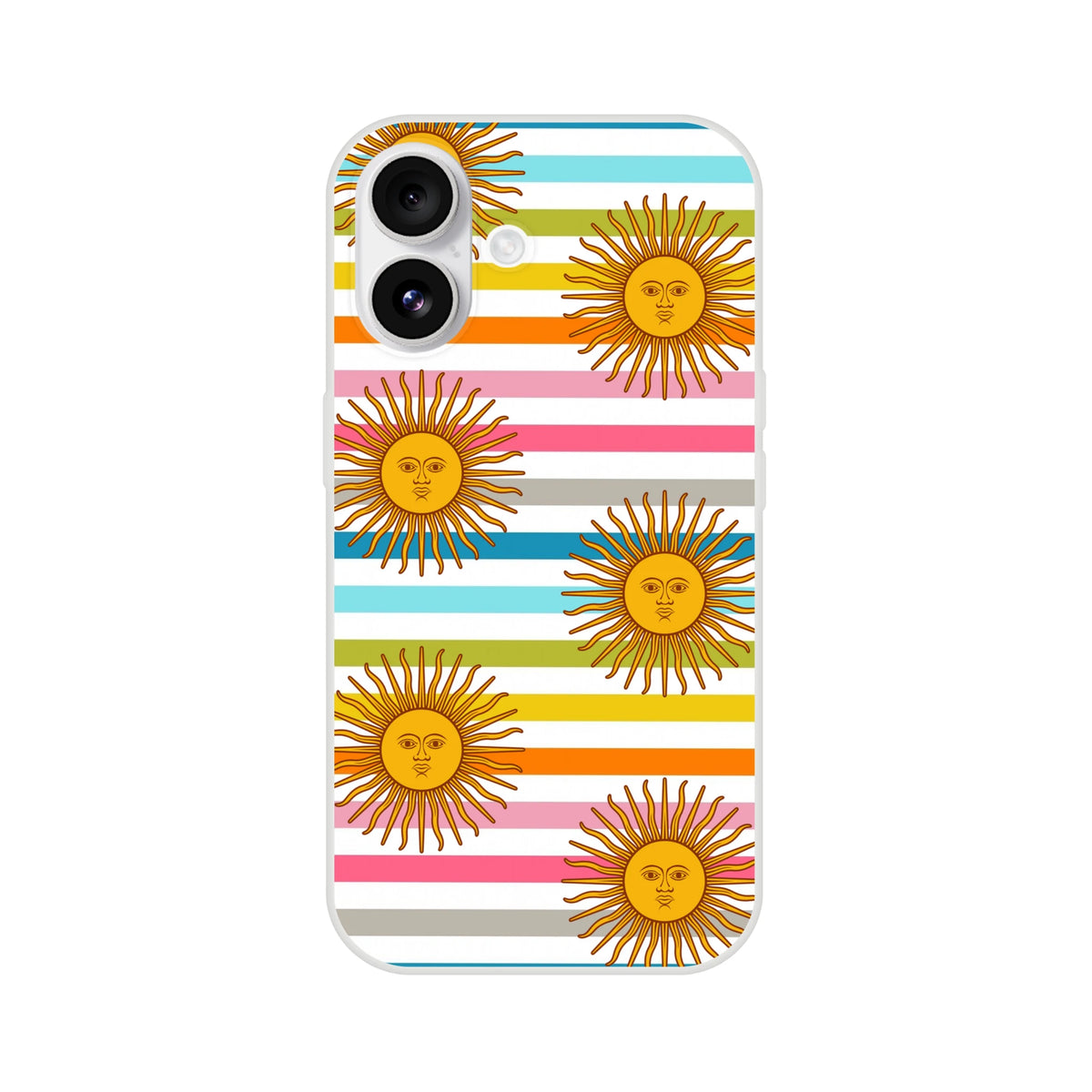 Retro rainbow sun pattern on a boho striped iPhone case for iPhone 13–16