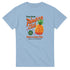 Pineapple graphic women's tee on light blue cotton blend, crew neck, short sleeves with a vibrant pineapple design