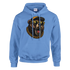 Men's Grizzly Bear Hoodie in blue, soft cotton blend, bear graphic with sunglasses and gold chain.