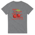 Gray women's graphic T-shirt featuring red cherries and bold 'HOW SWEET THE TASTE' text.