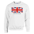 Union Jack Make Britain Great Again men's graphic sweatshirt on white, 50/50 cotton-poly, sizes S-XL.