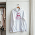 White women's cotton-blend hoodie with pink cherry graphic.