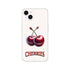 Cherry iPhone case featuring two cherries and CHERRIES text on a light background, slim protective cover.
