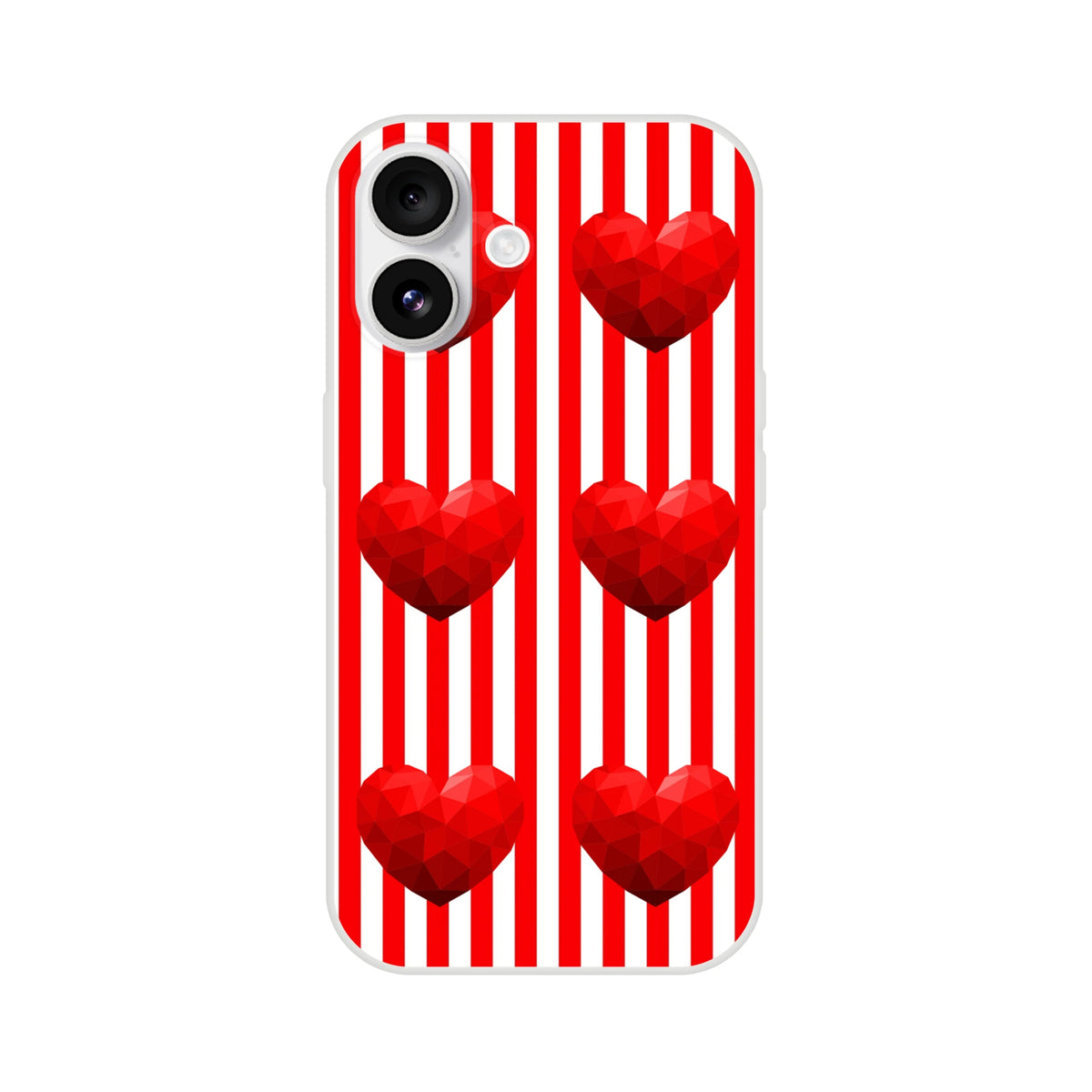Red Stripe Heart iPhone Case for iPhone 13-16 with bold red stripes and geometric hearts, romantic aesthetic