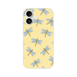 Yellow dragonfly-pattern iPhone case for iPhone 13-16 with slim shell and bold dragonfly print.