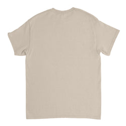 Beige Paradise Women's Graphic T‑Shirt back view; soft cotton blend, crew neck, short sleeves.