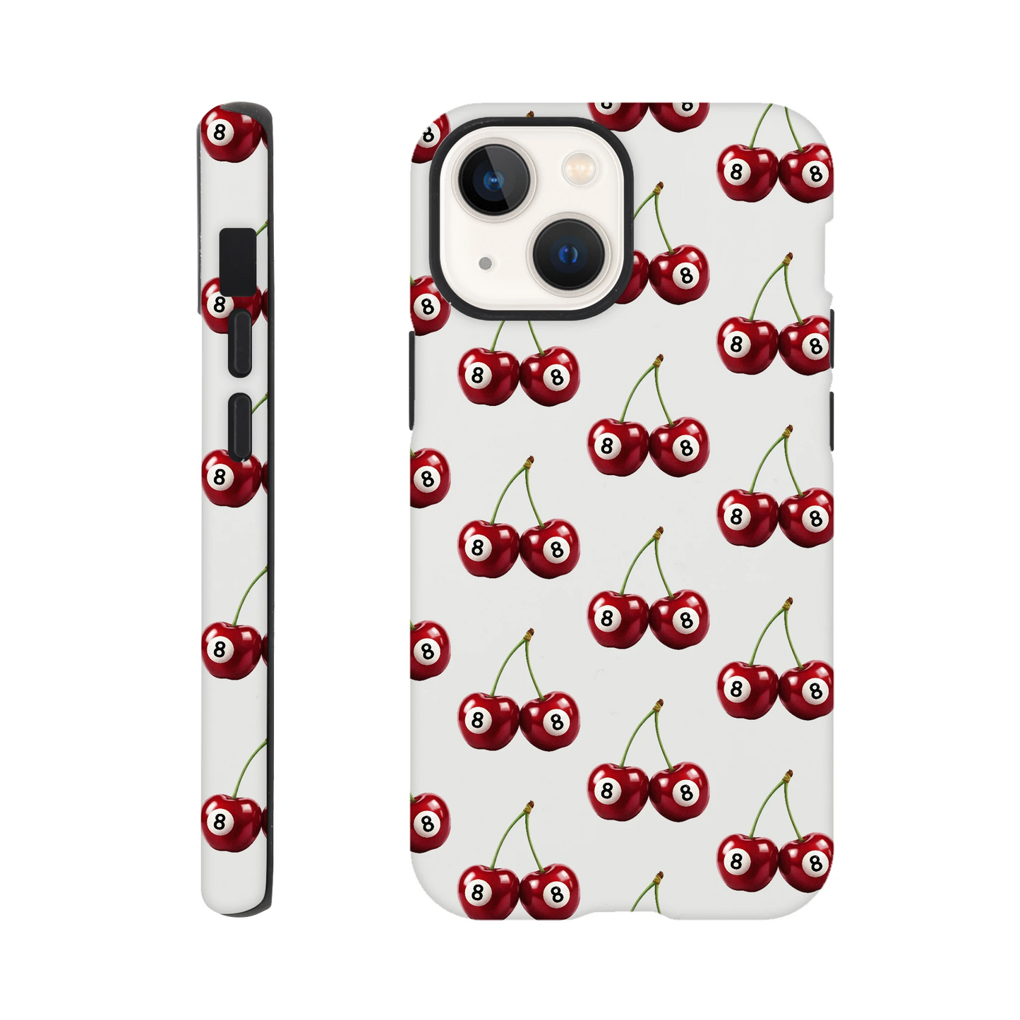 Lucky Cherries tough protective iPhone case for 16/15/14/13 with dual-layer gloss wraparound print.