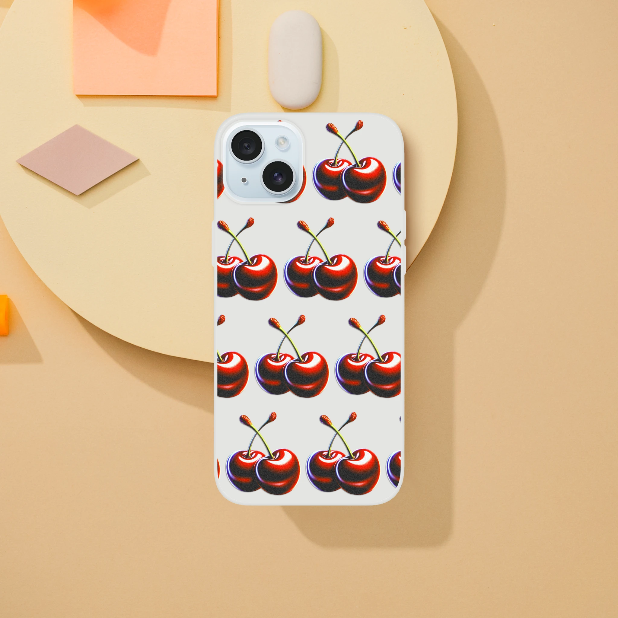 Cherries pattern clear slim phone case for iPhone 13-16 with frosty transparent finish