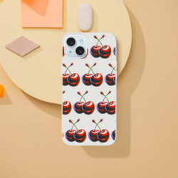 Cherries pattern clear slim phone case for iPhone 13-16 with frosty transparent finish
