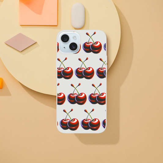 Cherries pattern clear slim phone case for iPhone 13-16 with frosty transparent finish