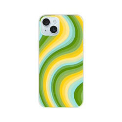Retro Green & Yellow Wave iPhone case for 13-16 with groovy Y2K swirl pattern and slim matte shell.