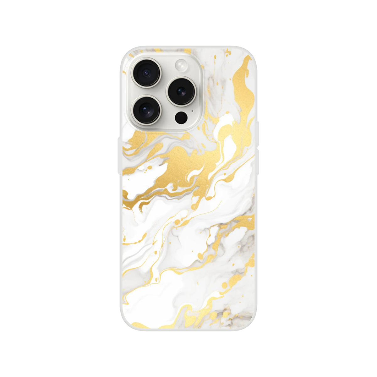 Gold and cream marble iPhone case for 13-16 with luxury abstract aesthetic pattern and matte finish.