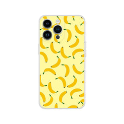 Banana-pattern yellow iPhone case for 13–16, slim matte shell with shock-absorbing protection.