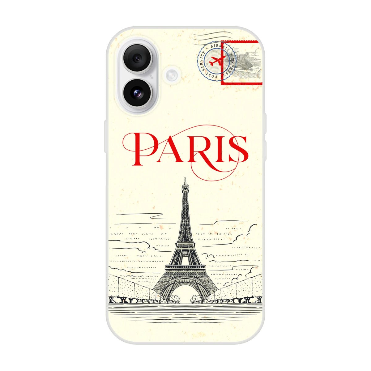 Vintage postcard Paris iPhone case with Eiffel Tower illustration on cream background