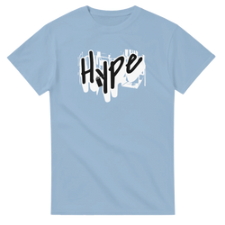 Urban graffiti graphic T-shirt for men on light blue fabric with bold street-art artwork for layered, city-ready looks.