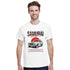 White Japanese JDM men's graphic T-shirt with car print; soft cotton blend, short sleeve crew neck; sizes S–XL.
