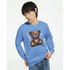 Blue Stressed Teddy Bear men's graphic sweatshirt with stitched bear and spiderweb backdrop, 50/50 cotton-poly