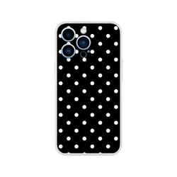 Retro black and white polka dot iPhone case with slim matte TPU shell for drop protection and wireless charging on compatible models.