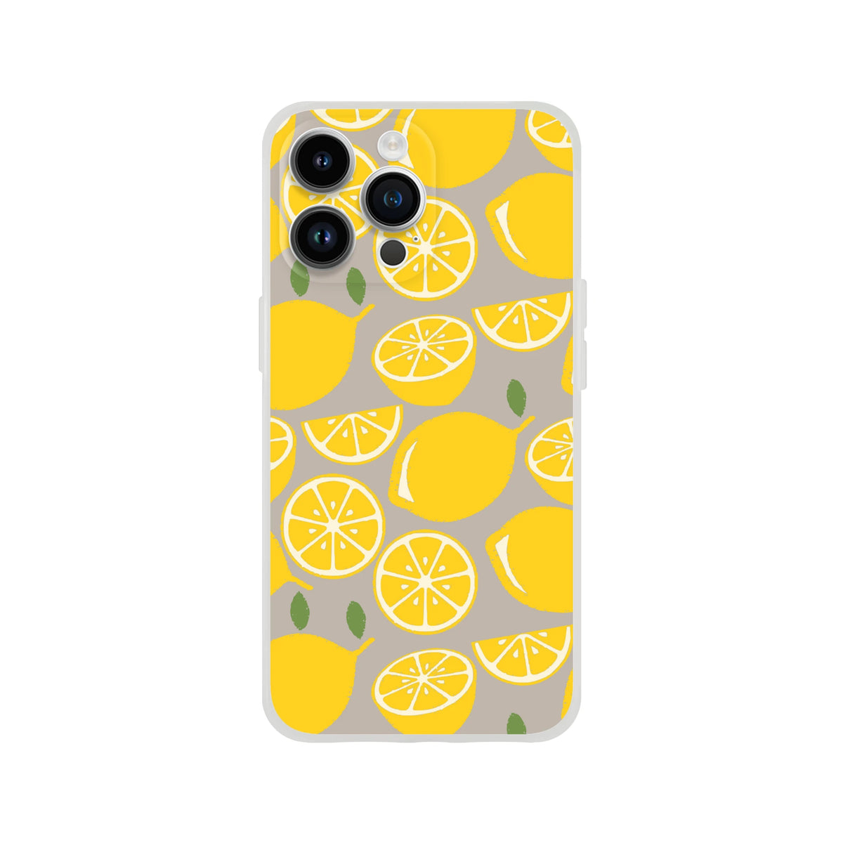Cute Lemon Fruit iPhone Case (13-16) featuring a bright yellow lemon slice print on beige background.
