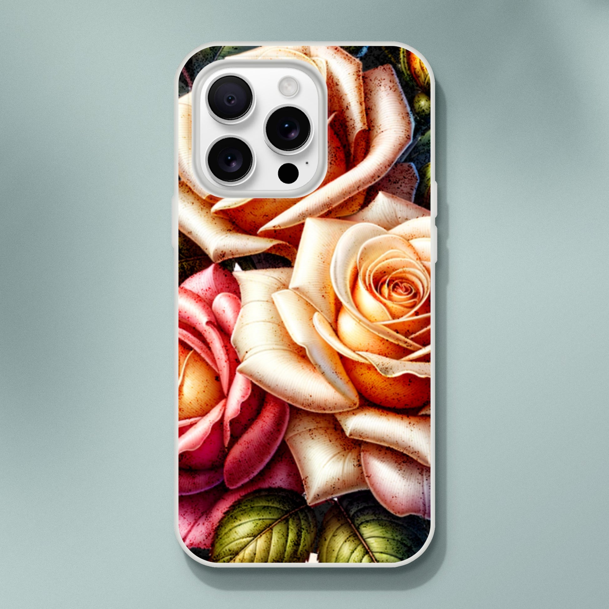 iPhone case with a design of roses on a light gray background 17