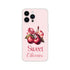 Pink cherry design iPhone case with ribbon-tied cherries and Sweet Cherries typography.