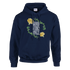 Navy hoodie with 'GOOD VIBES ONLY' graphic surrounded by yellow roses and green vines.