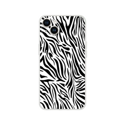Black and white zebra print iPhone case for 13-16, bold Y2K animal aesthetic.
