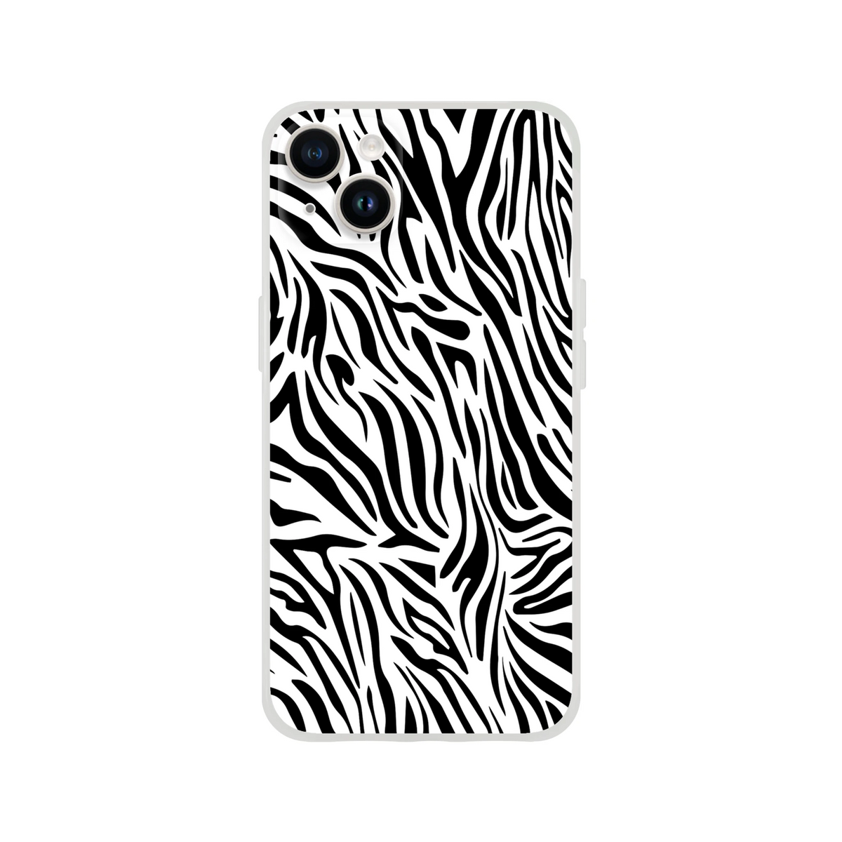 Black and white zebra print iPhone case for 13-16, bold Y2K animal aesthetic.