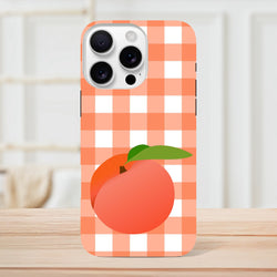 Peach illustration on retro orange and white gingham iPhone case with tough protection design