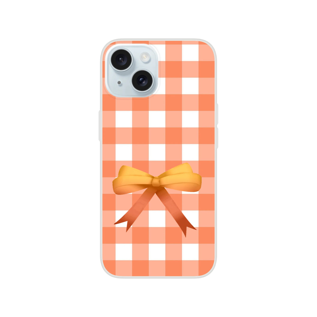 Orange gingham bow iPhone case for iPhone 13-16 in a cute coquette aesthetic