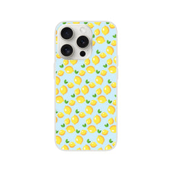 Cute mini lemon pattern iPhone case for iPhone 13-16, blue citrus design on light blue background