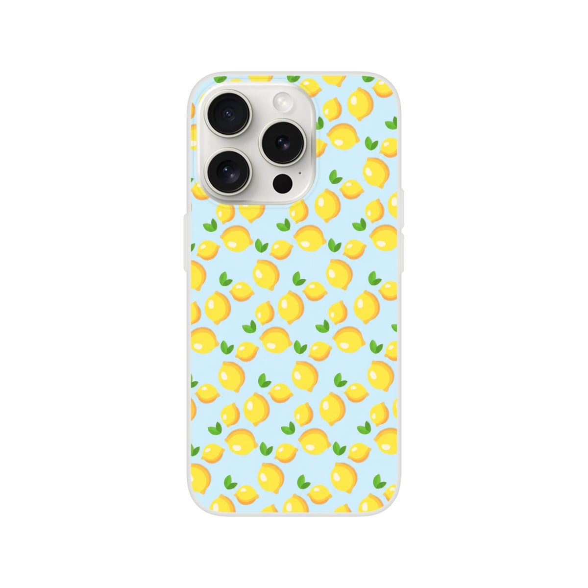 Cute mini lemon pattern iPhone case for iPhone 13-16, blue citrus design on light blue background
