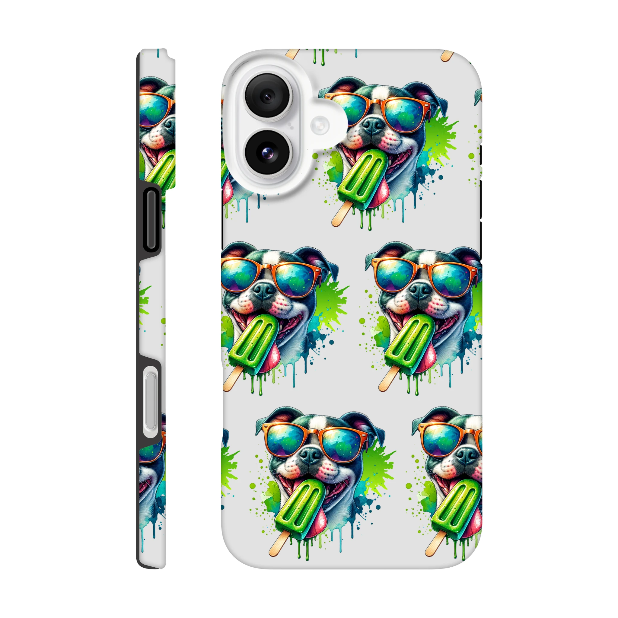 Chill dog tough protective phone case with glossy wraparound back-and-sides print for iPhone 16/15/14/13.