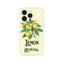 Yellow iPhone case with lemon branch artwork and Lemon Quencher text, slim protective cover for iPhone 16–13