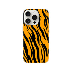 Orange and black tiger print iPhone case (13-16) with a slim matte shell