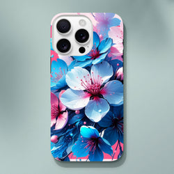 Vibrant blue and pink floral iPhone case design offering durable streetwear style for urban commuters and digital creators.