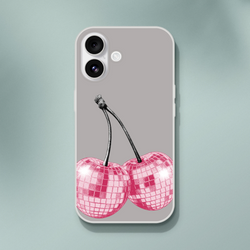 Y2K glitter cherries iPhone case for iPhone 13–16; slim matte, protective retro aesthetic cover