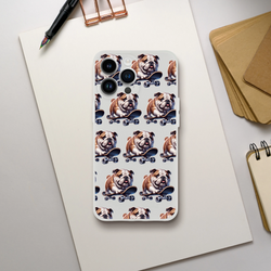 Bulldog skateboard pattern transparent iPhone case, slim protective cover for iPhone 13-16.