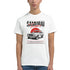 Japanese JDM men's graphic T-shirt in white cotton blend with vintage rally car print.