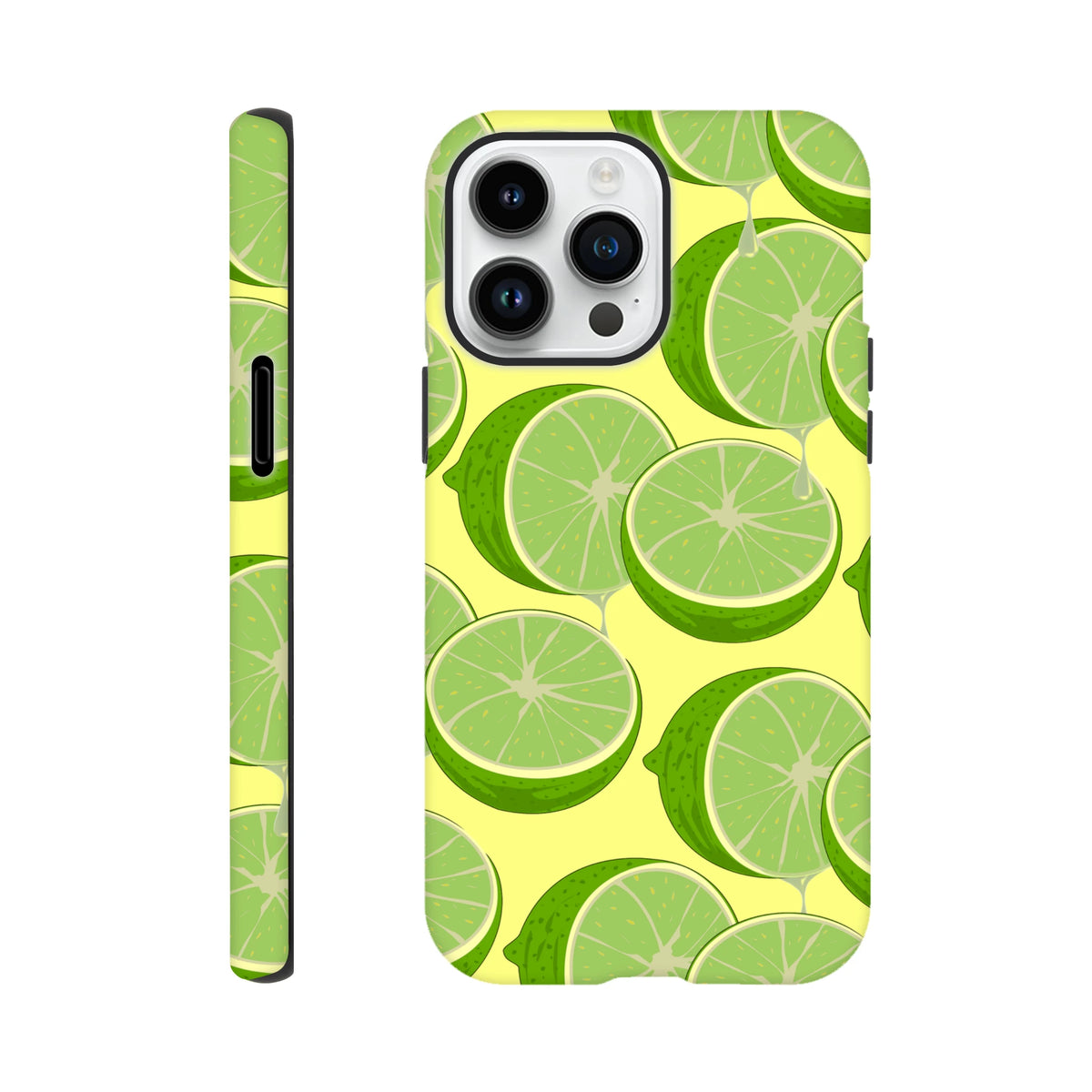 Fresh green lime slice pattern on a tough protective iPhone case designed for daily impact shielding and streetwear style.