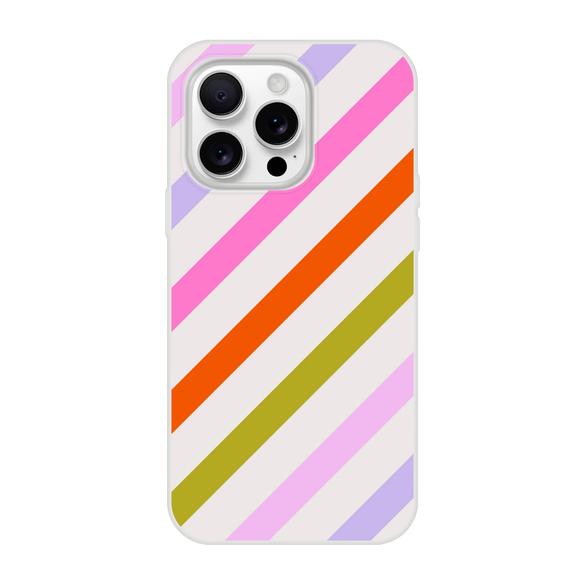 Pastel rainbow diagonal stripe iPhone case for 13-16 with a smooth matte finish