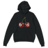 Black women's cotton-blend hoodie with cherry graphic, two 8-ball cherries, front pocket.