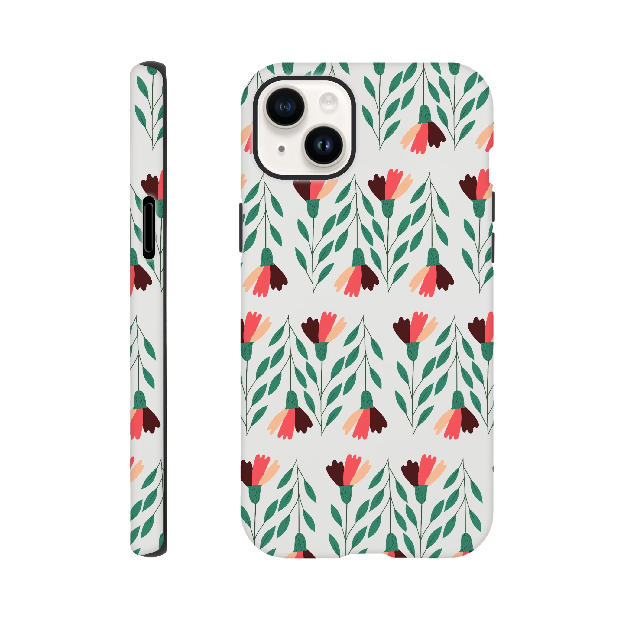 Floral wraparound iPhone case with double-layer protection and glossy finish for iPhone 16, 15, 14, 13.