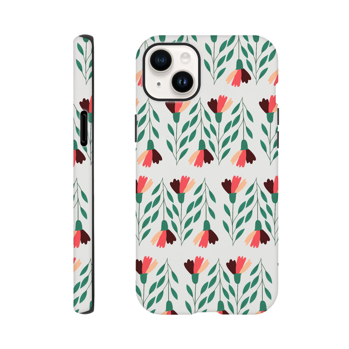 Floral wraparound iPhone case with double-layer protection and glossy finish for iPhone 16, 15, 14, 13.