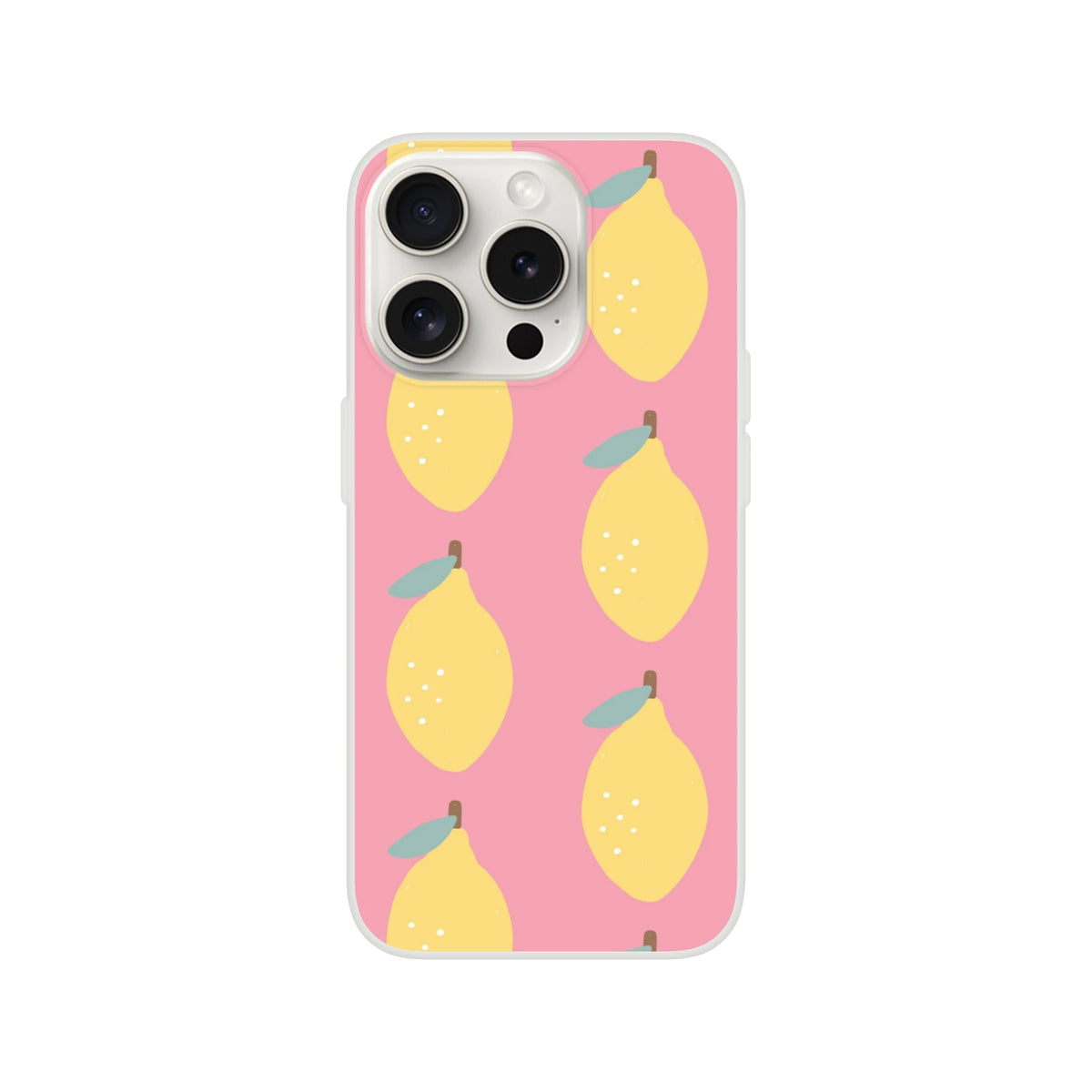 Pink lemon-pattern iPhone case (13-16) flexi cover with frosted clear texture and tear-resistant protection.