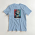 New York graphic T-shirt with Statue of Liberty poster on light blue cotton blend tee, sizes S–XL