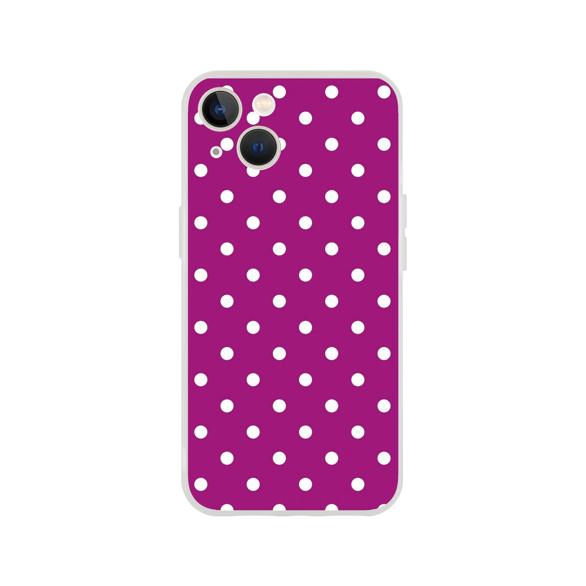 Retro purple and white polka dot iPhone case with matte finish and shock-absorbing TPU protection for iPhone 13-16.