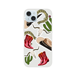 Western Cowboy Sticker iPhone Case with boots, cactus and horseshoe artwork